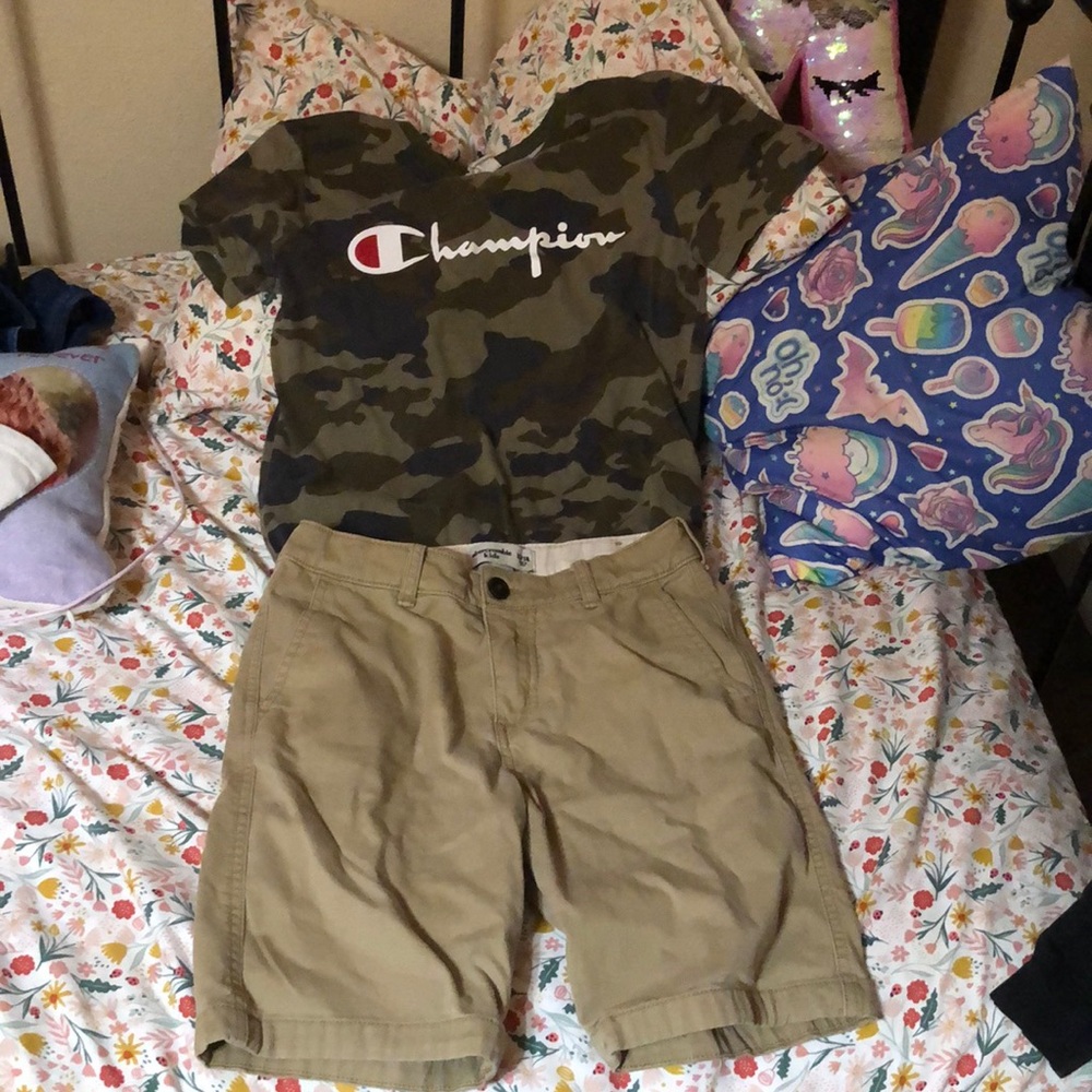 Selling a champion shirt with a matching set of shorts !